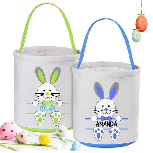 Vista 9 de Paquete de 2 cestas de Pascua personalizadas con asa, lona, azul