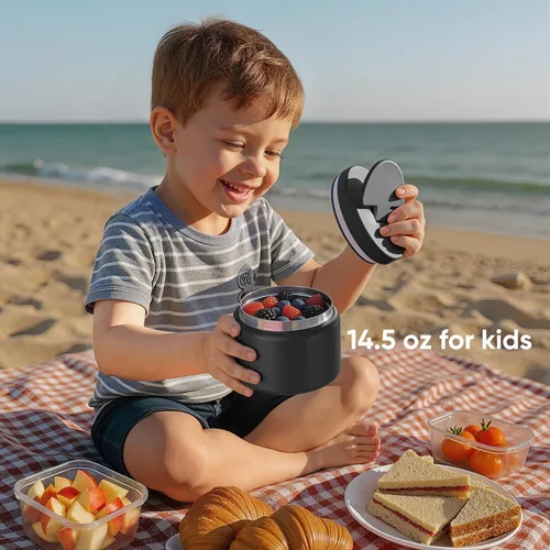 Vista 6 de Termo de sopa de 14.5 onzas para comida caliente para niños, tarro de comida aislado al vacío, termo de sopa sin torsiones para comida caliente