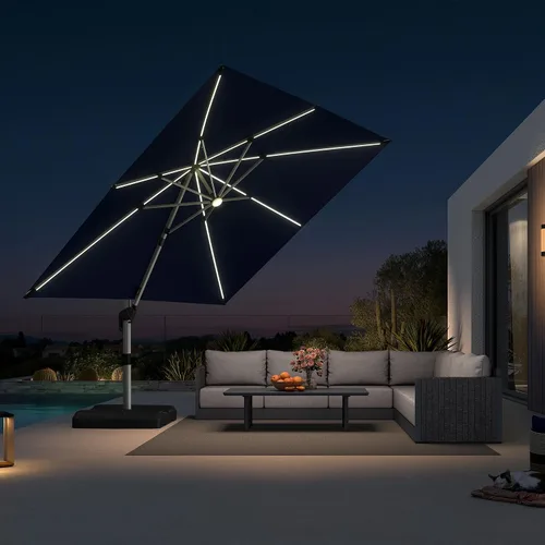 Vista 9 de PURPLE LEAF Sombrilla de patio de 9 x 12 pies con luces, sombrilla rectangular voladiza para exteriores, funciona con energía solar, LED