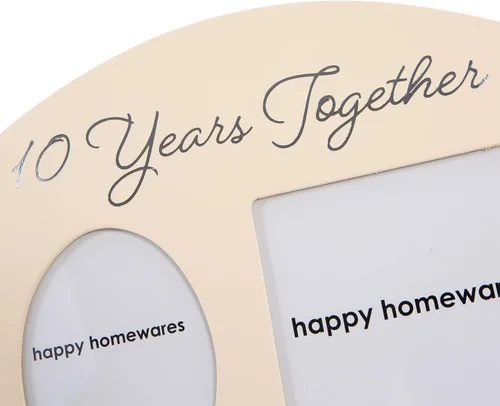 Vista 3 de Haysom Interiors Happy Homewares - Marco contemporáneo de 10 años juntos, entonces y ahora, color beige claro con anillos dobles de plata, hermoso