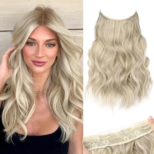Vista 86 de KooKaStyle - Extensiones de cabello con hilo invisible, diadema transparente, ajustables, 4 clips fijadores, cabello largo y ondulado de 12