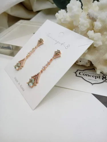 Vista 5 de Cconcept8 - Aretes largos hipoalergénicos y sin Nikel con zircornia, poste de plata de ley 925 para wamen