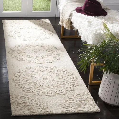 Vista 2 de SAFAVIEH Blossom Collection - Alfombra decorativa, 2 x 3 pies, color marfil y beige, lana hecha a mano, ideal para zonas de alto tráfico en entrada
