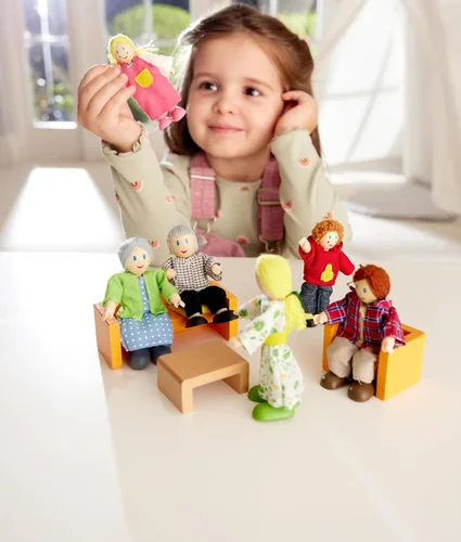 Vista 2 de Hape Juego familiar de muñecas caucasianas para casa de muñecas para niños