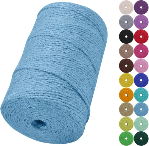 Vista 34 de Cuerda de yute natural de 0.079 pulgadas y 328 pies para manualidades, cuerda de yute de colores de 3 capas para envoltura de regalos, jardinería