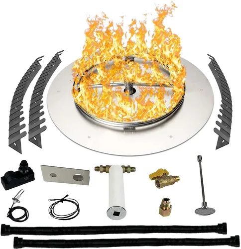 Vista 24 de Kit de sartén y anillo de acero inoxidable para quemador de hoguera, con encendido por chispa para fogatas de propano líquido, sartén de 18