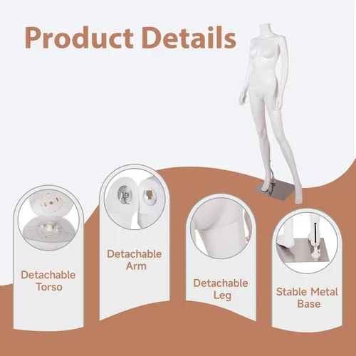 Vista 5 de Kinfant Maniquí femenino sin cabeza, maniquí femenino de cuerpo completo de 64 pulgadas de alto con base de metal estable, brazos