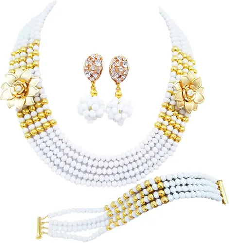 Vista 2 de Boda de Nigeria África Opaque White Beads Joyería Nupcial Sets lcf104