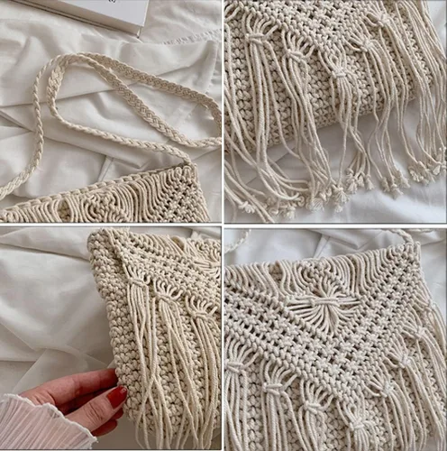 Vista 6 de Crossbody Bag Purse Women Cute Hobo Bag Satchel Bag Summer Beach Bag Knit Bag Shoulder Bag Tassels Crochet Tote Handbags