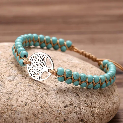 Vista 2 de Pulsera de cuerda trenzada con cuentas de piedra natural púrpura en capas, ajustable, para curación, para yoga, para mujeres, hombres, niñas, niños