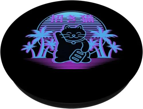 Vista 2 de Maneki Neko Lucky Cat 90s Japanese Vaporwave Otaku Aesthetic PopSockets intercambiables PopGrip