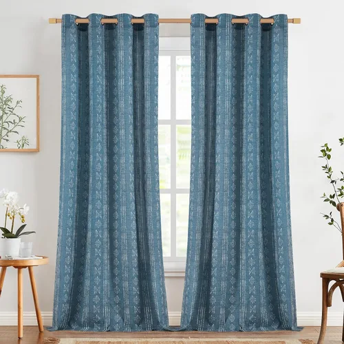 Vista 12 de jinchan Cortinas bohemias a rayas para sala de estar, cortinas de lino estilo granja de 63 pulgadas de largo, 2 paneles para dormitorio, mudcloth