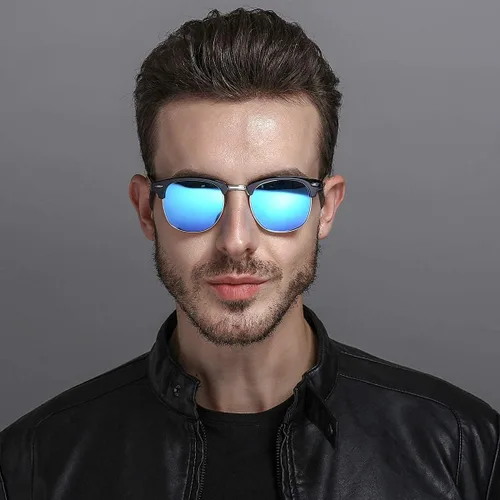 Vista 6 de Gafas de sol retro semi sin montura con medio marco UV400 para hombres y mujeres