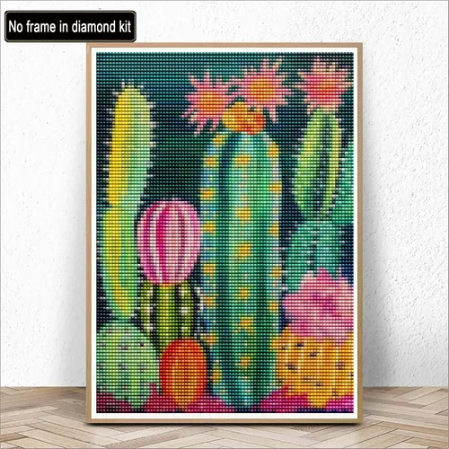 Vista 2 de Kaliosy Kits de arte de diamantes 5D para adultos, cactus por números, pintura de diamantes, plantas de arte de bricolaje, taladro completo
