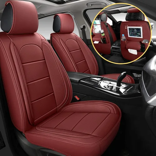 Vista 2 de AOOG - Fundas de cuero para asiento de automóvil con organizador de asiento trasero de automóvil, universal para vehículos automotores, la mayoría