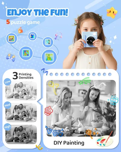 Vista 5 de TIATUA Cámara de Impresión Instantánea para Niños, Regalos de Navidad y Cumpleaños para Niñas y Niños, Cámara Digital de Video HD 1080P para Niños
