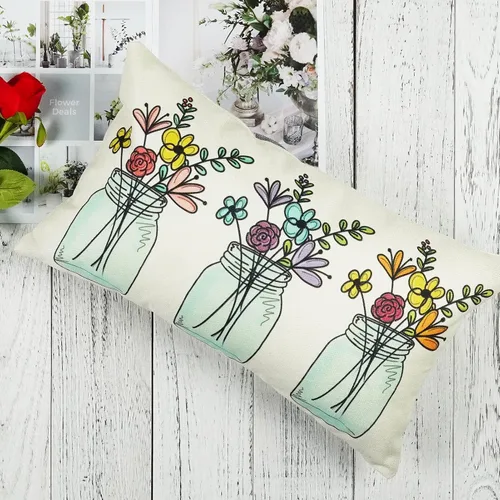 Vista 4 de ONWAY Funda de almohada lumbar de 12 x 20 pulgadas, diseño de florero floral de primavera y verano, decoración de patio, para sofá, cama