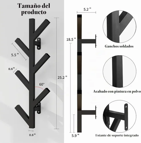 Vista 2 de Vlush Perchero de Metal para Montar en la Pared con 6 Ganchos, Perchero de Ropa Moderno y Minimalista, Perchero Vertical para Colgar Ropa