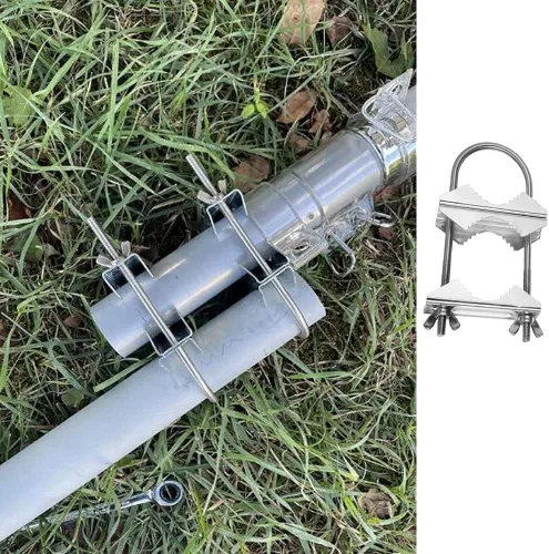 Vista 2 de Abrazadera de mástil de antena doble, kit de montaje de poste a poste, bloque de mandíbula en V con perno en U, accesorios de montaje para TV CB