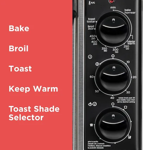 Vista 7 de Horno tostador a convección Black + Decker, 8 rebanadas, extra-amplio, para mesada, Acero inoxidable/Negro