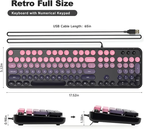 Vista 7 de Dilter Combo de teclado y mouse con cable, teclados de máquina de escribir de tamaño completo de 104 teclas, teclado de oficina USB con teclado