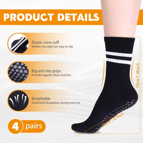 Vista 2 de Jspupifip 4 pares de calcetines largos de pilates con agarre, antideslizantes, para yoga, pilates, barre, entrenamiento, hospital, 4 pares