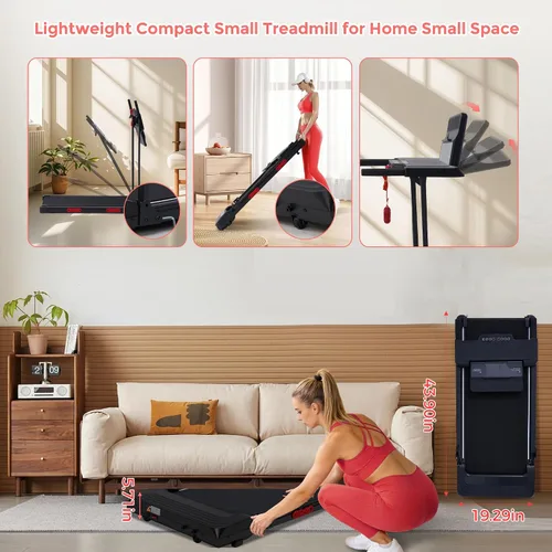 Vista 8 de Walking Pad with Handle Bar and Incline, 3.0HP Electric Portable Small Treadmills with Incline for Home Small Spaces, 0.6-7.6MPH Compact Walking