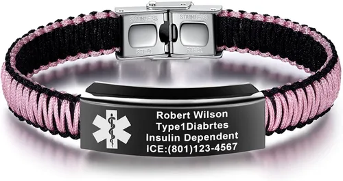 Vista 11 de Pulseras de alerta médica para mujeres Pulseras de identificación médica personalizables para hombres, niñas y niños Pulseras médicas trenzadas