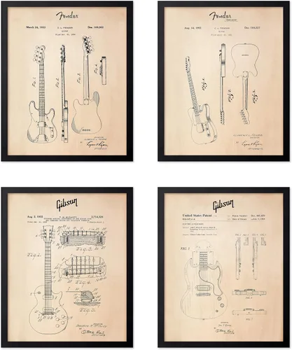 Vista 45 de Poster Master Póster de música vintage de 3 piezas, impresión de instrumentos retro, regalo para músico, amigo, guitarra eléctrica, patrón, patente