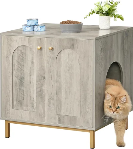 Vista 10 de Hzuaneri Gabinete Oculto para Caja de Arena para Gatos, Mueble Oculto para Caja de Arena, Casa de Madera para Gatos, Mesa Lateral, Sala de Estar