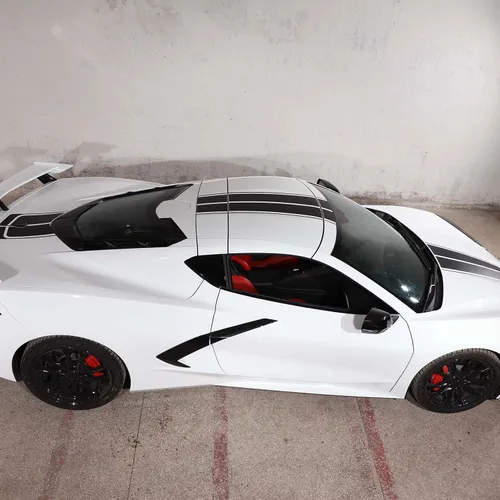 Vista 5 de Auto Racing - Calcomanía de rayas compatible con Chevrolet Corvette C8 2020-2023, calcomanía de vinilo a rayas para capó de automóvil, accesorios