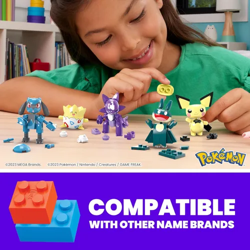 Vista 2 de MEGA Juego de Juguetes de Construcción Pokémon Entrenador Paquete de 8 con 189 Piezas, 8 Personajes Articulados y Posables, 2 Pulgadas de Alto