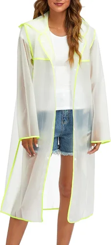 Vista 10 de Chubasqueros para mujeres y hombres, reutilizables, portátiles, impermeables, EVA, largos ponchos de lluvia con capuchas Negro