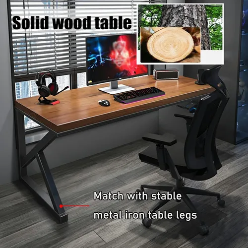 Vista 2 de Escritorio de oficina moderno y simple de madera maciza, escritorio de computadora de madera maciza para oficina en casa, escritorio multifuncional
