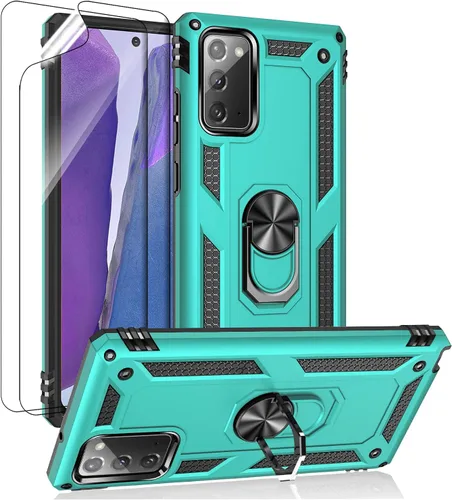 Vista 10 de Funda para Samsung Galaxy Note 20, Note20 5G con protectores de pantalla HD, soporte de anillo de metal de grado militar Androgate con soporte de 15