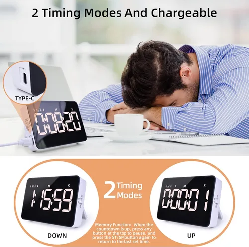 Vista 2 de Temporizador Digital Recargable de Cocina para Cocinar, Temporizadores Magnéticos con Cuenta Regresiva/Progresiva, Temporizador para Niños
