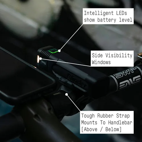 Vista 4 de Knog Blinder 600 USB-C recargable luz delantera para bicicleta 600 lúmenes Haz ancho con 6 modos de iluminación, cuerpo de aluminio CNC, ventanas