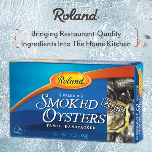 Vista 4 de Roland Foods Petite Premium - Ostras ahumadas en aceite, capturadas en la naturaleza, lata de 3 onzas, paquete de 10