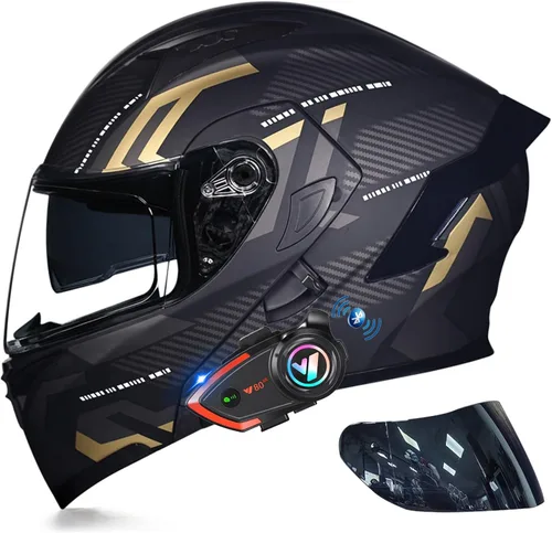Vista 17 de Casco modular Bluetooth de doble visera para motocicleta, casco integrado abatible de cara completa, con Bluetooth impermeable que puede soportar