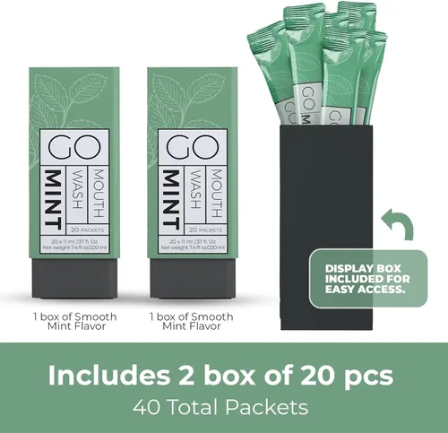 Vista 2 de GO - Paquetes de enjuague bucal tamaño viaje – Mini paquetes individuales individuales para aliento fresco – Cumple con la TSA – Diseño de paquete