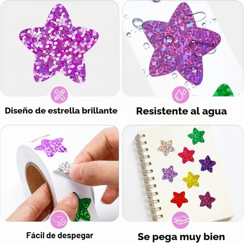 Vista 3 de Anwyll Calcomanías de estrellas – 500 calcomanías de 1 pulgada con purpurina colorida en forma de estrella para recompensa, aula, autoadhesivas
