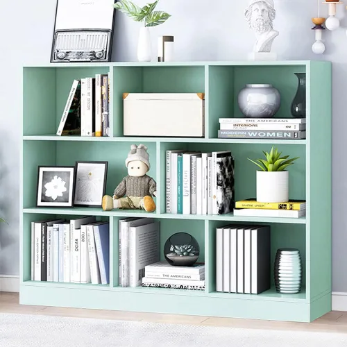Vista 44 de IOTXY - Estantería de madera con espacios abiertos, 3 niveles, con patas, 5 cubos, color azul brillante Nordic Minimalist Style, MDF