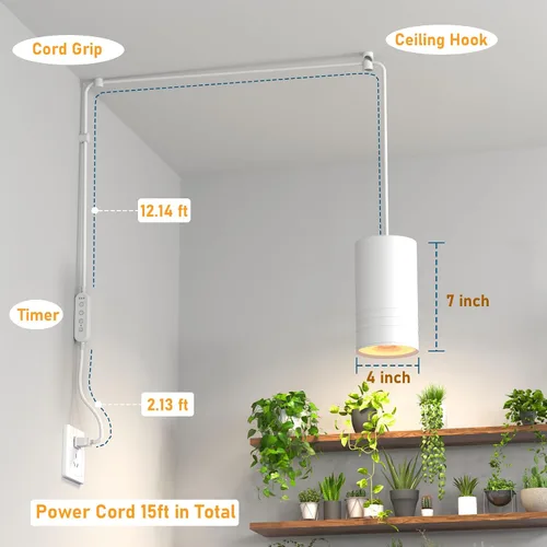 Vista 5 de Luces colgantes de crecimiento para plantas de interior de espectro completo, foco colgante COB para plantas altas grandes, jardín, hierbas