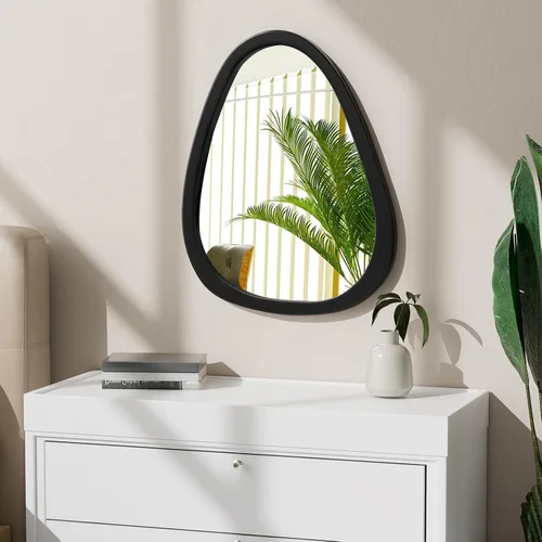 Vista 4 de Espejo de pared irregular de 22.5" x 17.5", espejo con marco de madera negra, espejo de pared asimétrico para sala de estar, dormitorio, baño