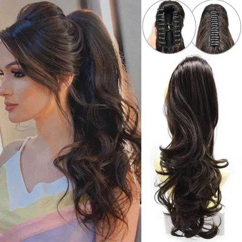 Vista 9 de LYRICAL HAIR Extensión de cola de caballo sintética para mujer, con cordón ajustable, pinza de mandíbula, larga, rizada, ondulada, extensión de cola