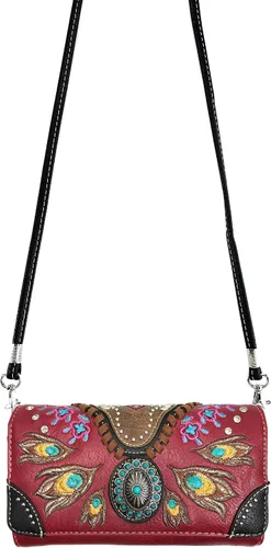 Vista 3 de Zelris turquesa Concho pavo real pluma mujeres Crossbody muñeca Trifold cartera