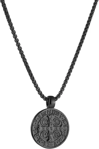 Vista 3 de Collar con colgante de exorcismo de San Benito para hombre, acero inoxidable, cruz católica, protección de demonios, cazador de fantasmas (CSPB)