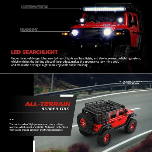 Vista 6 de HTLNUZD 1/24 RC Truck 2428 4WD Electric RC Rock Crawler con luz LED 130 Motor de cepillo de carbono 3KM/H Todo Terreno Off Road Racing Car