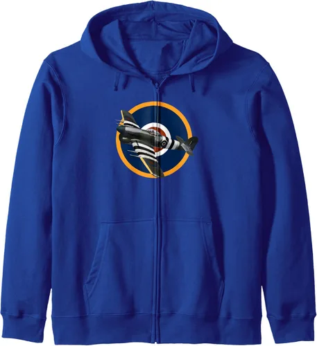 Vista 4 de RAF Hawker Typhoon WW2 Fighter Aircraft Sudadera con capucha con cremallera, Negro