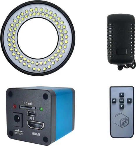 Vista 11 de 48MP 4K 1080P 22MP 14MP HDMI USB VGA Video Industrial Soldadura Digital Reparación Microscopio Cámara C Montura Lente LED Anillo Luz (14MP con luz)